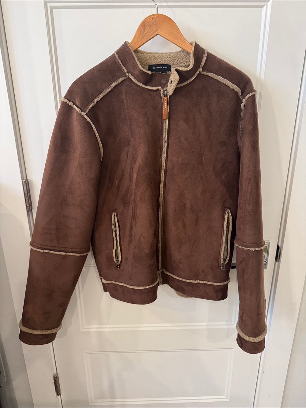 Calvin Klein Jeans Brown Shearling-Trim Bomber Jacket